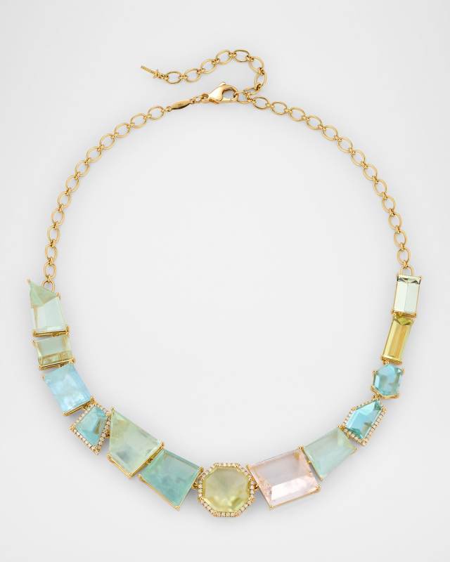 Sparkling Mermaid 18K Yellow Gold Pastel Beryl and Diamond Necklace